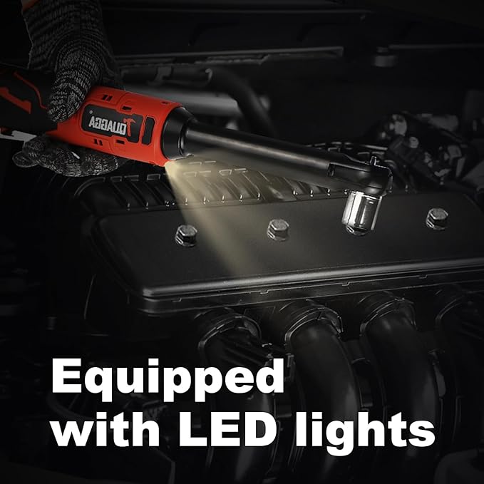 3/8" Cordless Electric Ratchet Wrench Set, 18V Power Ratchet Tool Kit With 2 Packs 2000mAh Battery And Charger, 45 FT-LBS Battery Powered Extended Wrench with LED Lights