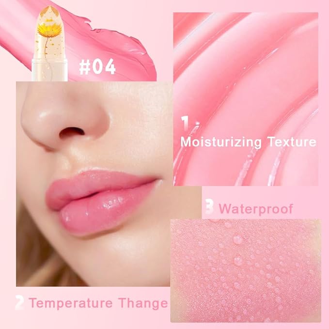 BINGBRUSH Crystal Flower Jelly Color Changing Lipstick,Long Lasting Lip Care Moisturizer Lip Balm Magic Color Change Lip Gloss Lip Tint Stain Matte Makeup Lipstick (04#Yellow flower)