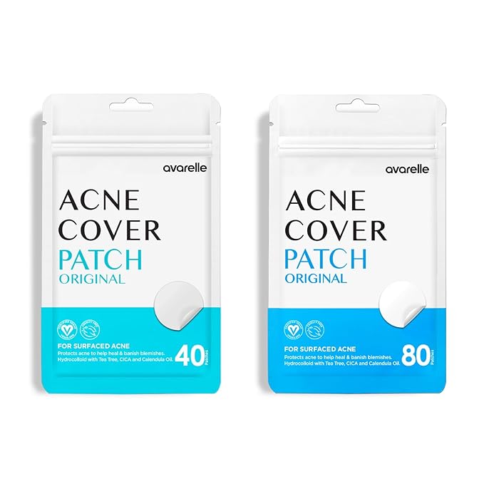 AVARELLE Pimple Patches Hydrocolloid Acne Patches, Acne Spot Treatment for Blemishes and Zit with Tea Tree Oil, Calendula Oil and Cica Oil for Face, Vegan, Cruelty Free Certied (40 CT + 80 CT)