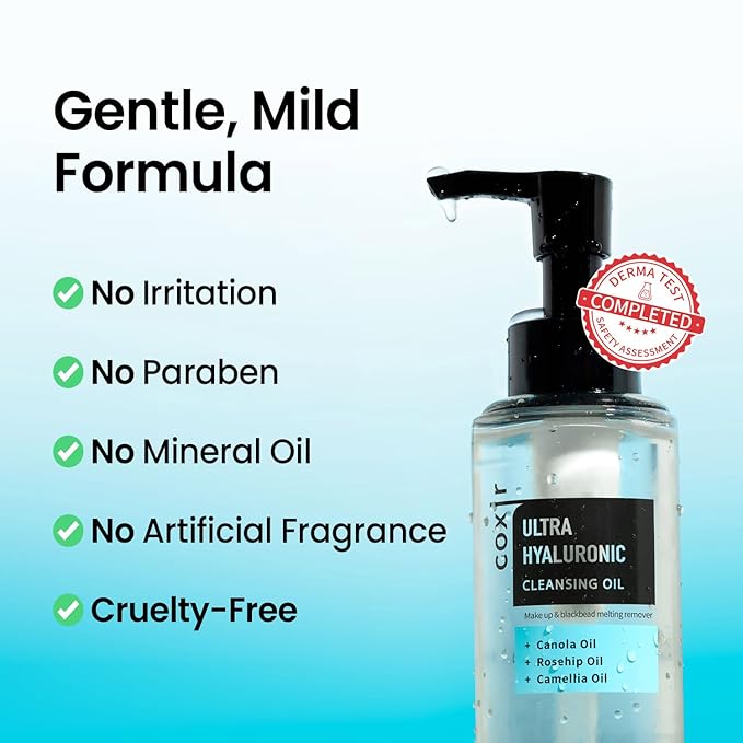 coxir ULTRA HYALURONIC ACID CLEANSING OIL 5.07 fl.oz + 0.67 fl.oz l Oil Cleanser, Hyaluronic Acid, Collagen, Hydrating, Smoothing, Calming, Moisturizing, Korean Skin Care