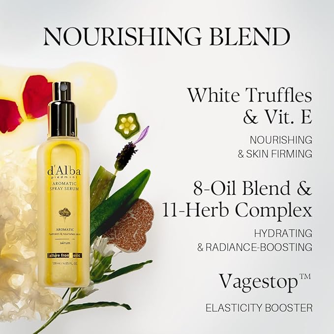 d'alba Piedmont Italian White Truffle First Aromatic Spray Serum, Fragrant VEGAN Glowy Antioxidant Face Mist, Deep Hydration Skin Firmness, Korean Skin Care (2.02 fl.oz)