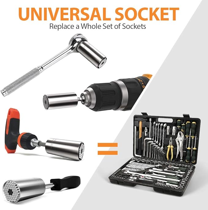 Christmas Stocking Stuffers Mens Gift Super Universal Socket -4 PACK Tool Gifts for Men Socket Set with Power Drill Adapter(7-19 MM) Cool Stuff Gadgets for Birthday Gift for Women Fathers Dad