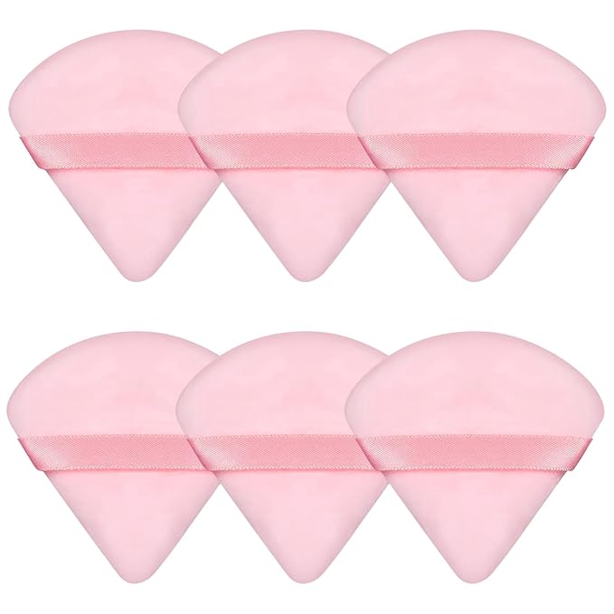 6 Pieces Pink Powder Puff Face Soft Triangle for Loose and Body Powder, Velour Makeup Sponge Set Setting Powder Puff Makeup Tools