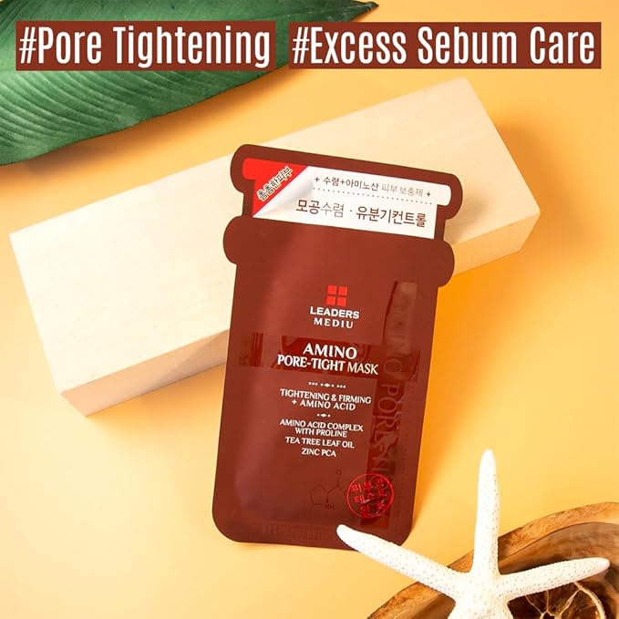 Amino Pore-Tight Facial Sheet Mask | Amino Acid Complex, Tea Tree Oil, Zinc PCA for Acne-Prone, Oily Skin, Minimizes Pores, Matte Finish (5 Sheets)