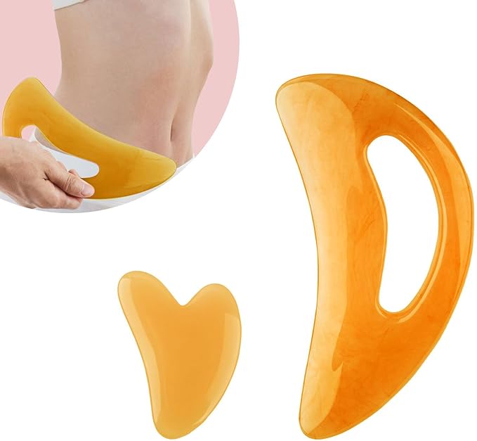 Body Gua Sha Tool Cellulite Guasha Tool for Body Large Body Massage Tools (Natural Resin) Lymphatic Drainage Tool Guasha Tool for Face，Back, Legs, Women's Body Shaping Tools (Orange)