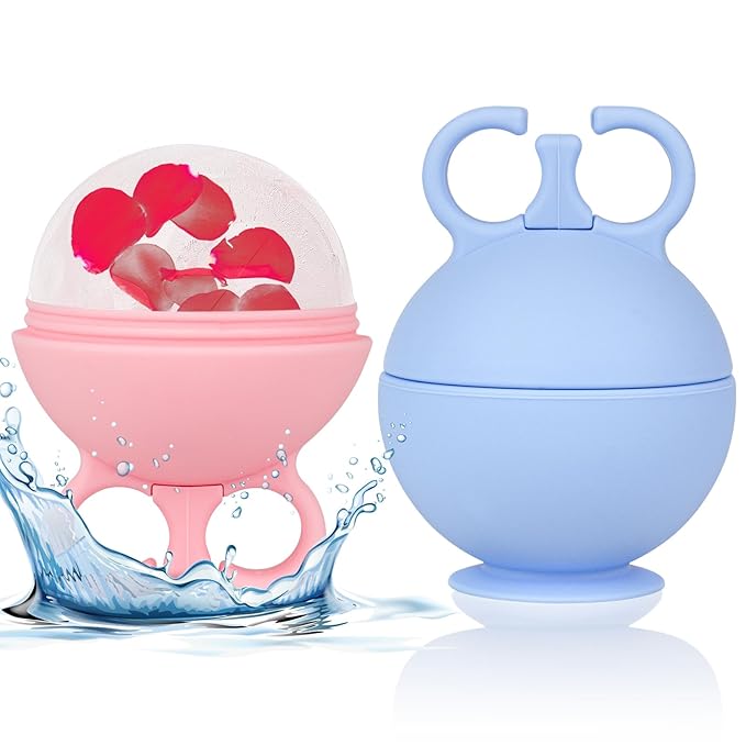 2 Pack Ice Roller for Face, Ice Cube Roller for Face Neck Body and Eye Ice Face Roller Tones Skin Eliminates Puffiness Face Ice Mold Ice for Face Gua Sha, Ice Roller for Face Women Men (Pink Blue)