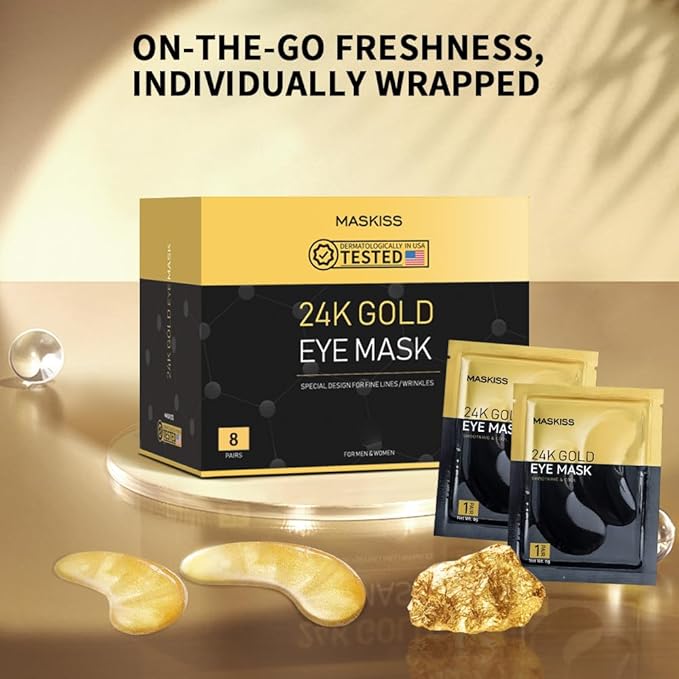 24k Gold Under Eye Patches (8 Pairs), eye mask, Collagen Skin Care Products, Eye Patches for Puffy Eyes, eye masks for dark circles and puffiness