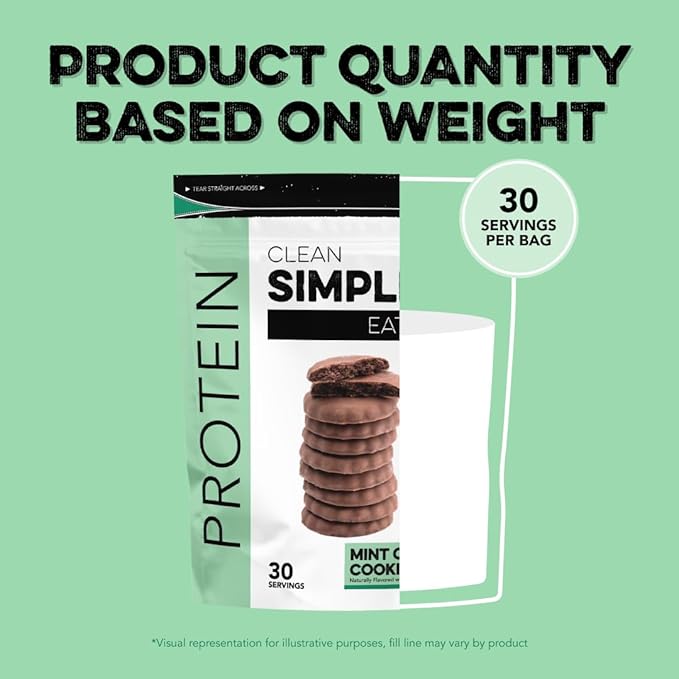 Clean Simple Eats Whey Protein Powder, Mint Chocolate Cookie Flavor, Naturally Sweetened, 100% Grass Fed Protein Powder with Digestive Enzymes, No Artificial Ingredients, Gluten Free, 30 Srvgs