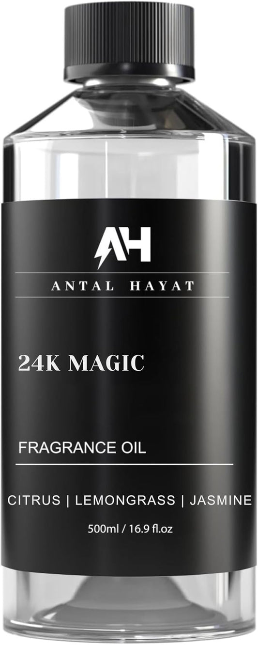 24K Magic Scent Diffuser Oil 500mL - Inspired by Luxury Hotel W Hotels - Notes of Zesty Citrus, Floral Jasmine, & Delicate Lily - Aromatherapy Home Fragrance - 24K Diffuser Oil - AH Diffuser Oils