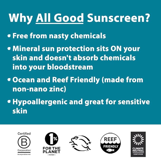 All Good Zinc Butter Sunscreen - Travel Size, Zinc Oxide Face, Nose, Ears Sunscreen, UVA/UVB Broad Spectrum SPF 50+ Water Resistant, Coral Reef Friendly (1 oz)(3-pack)