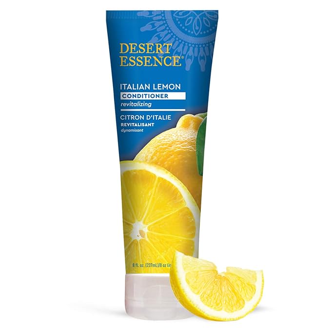 Desert Essence Italian Lemon Conditioner - 8 Fl Oz - Revitalizing Hair Detangler - Adds Volume - Shine - Strength - Scented - Certified Organic - Aloe Vera - Vitamin B5 - Cruelty Free - No Parabens