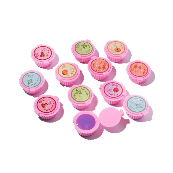 12 Pcs Cupcake Lip Gloss for Girls Party Favors Lip Balm Set Assorted Fruity Favors Cute Cupcake Designs Birthday Gift