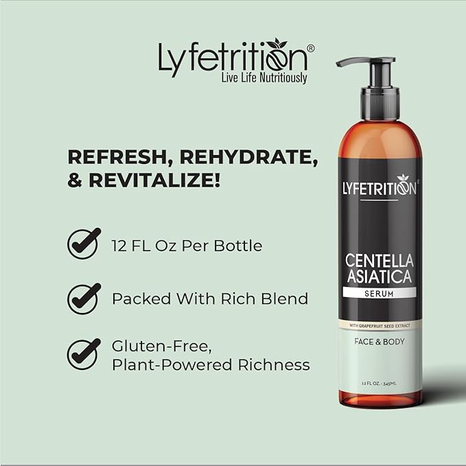 Centella Asiatica Cica Serum - 12 Fl Oz Large Bottle - Anti-Aging Face Serum for Sensitive Skin Cream - Boosts Collagen Production Younger Skin