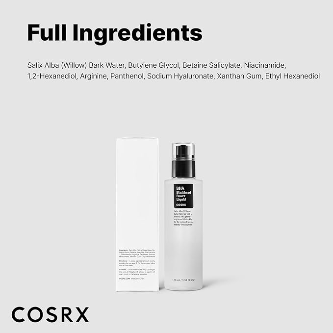 COSRX Niacinamide 2% + BHA 4% Blackhead Exfoliant Toner 3.38 fl.oz / 100ml, Korean Toner, Blackhead Remover, Pore Minimizer for Enlarged Pores, For All Skin Types, Korean Skin Care