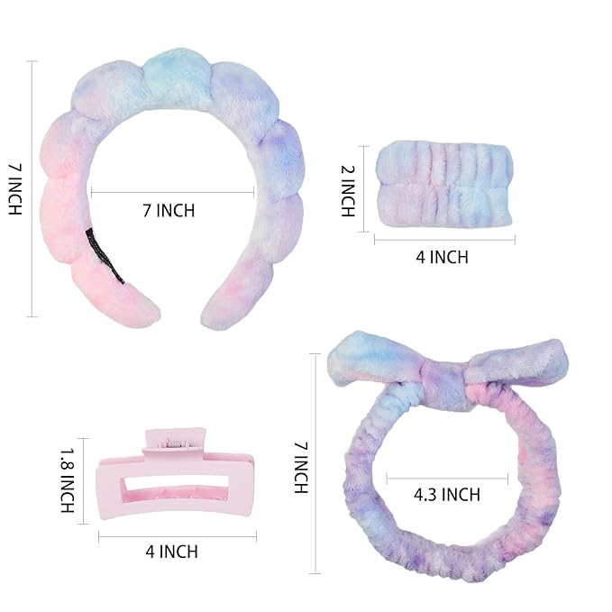 7 Pcs Spa Set, Facial Headband and Wristband Set, Skincare Accessories, College Style Girl Gift, Hair Accessories for Women and Girls（Tie Dye）