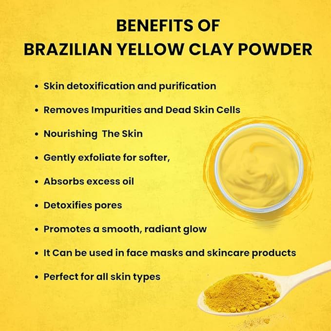 Brazilian Yellow Clay Powder 227 g - Natural | Cosmetic clay powder for Skin Care| Face Mask | Soap Making