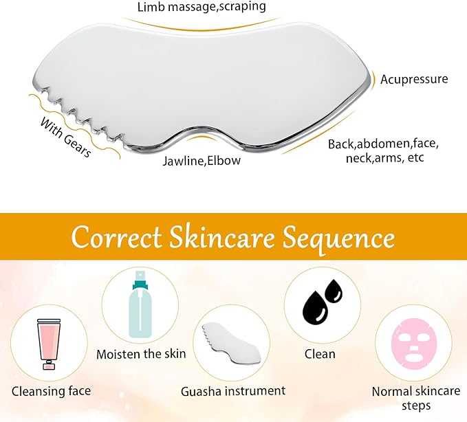 Beauty Gua Sha Facial Tool Stainless Steel Lymphatic Drainage Massager 1Pcs Metal Double Chin Reducer Lip-Shaped Scraping Board Jawline Shaper for Self Care Relaxing Facial Cream Application