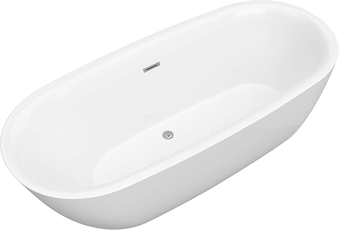ANZZI Freestanding Tub 67”, Soaker Tub, Acrylic Center Drain, Luxury Spacious, Deep Soaker Bathtub with Overflow and Drain, Modern Slip-Resistant Floor (FT-AZ401)