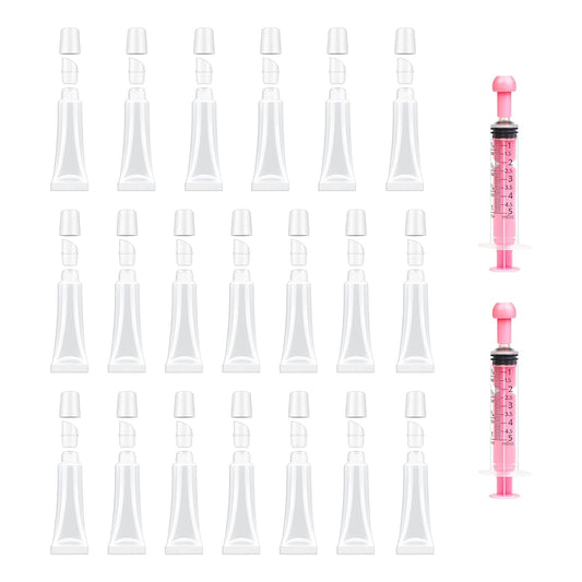 20 PCS Empty Lip Gloss Tubes - 10ml Clear Lip Balm Tubes with 5ml Syringes - Refillable Squeeze Lip Balm Containers - Mini Cosmetic Soft for DIY Lip Gloss and Travel Toiletries
