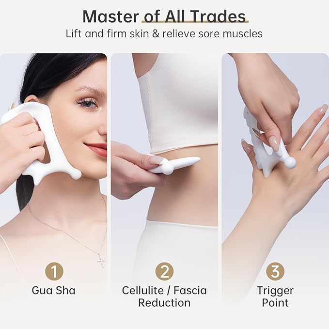 6-in-1 Ceramic Body Gua Sha Tool,Guasha Massager Tool for Body and Lymphatic Drainage,Gua Sha Facial Tool for Jaw Lifting&Puffiness,Muscle Scraper for Stress Relief,Self Care Gifts for Women