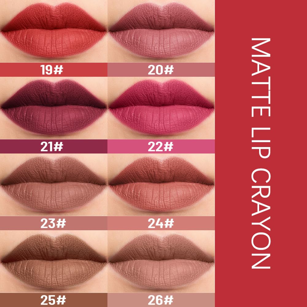 BINGBRUSH Matte Lip Crayon Set – Longwear, Waterproof, Velvet Finish, Built-in Sharpener, Smooth Lip Liner & Gloss (20#+21#, 2 Count (Pack of 1))
