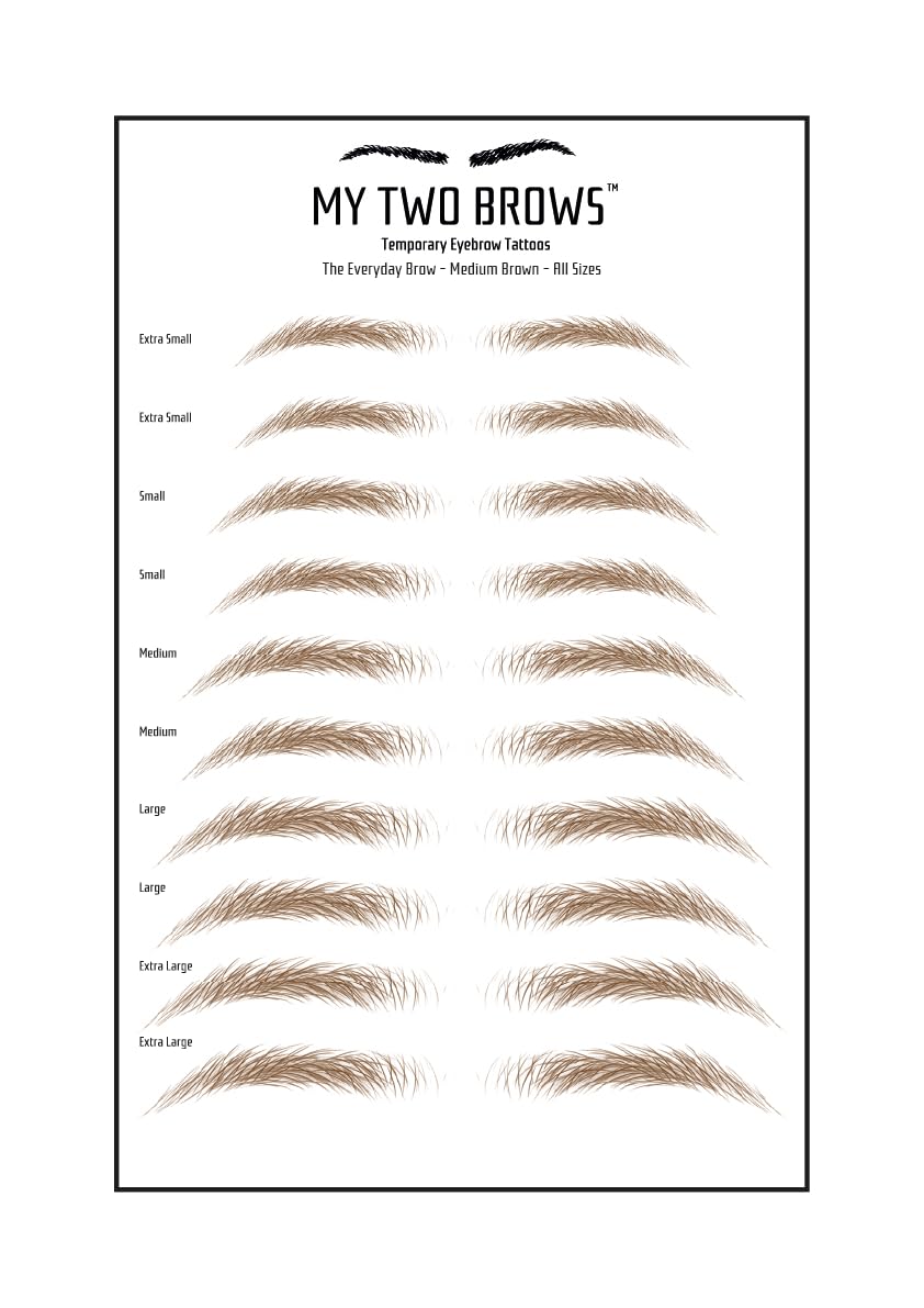 (10 pairs) Medium Brown Temporary Eyebrow Tattoo - Small Size - Waterproof & Smudgeproof - Everyday Brow Style Eyebrow Stickers - Sheet Lasts up to 30 Days - Won't Work on Existing Brows