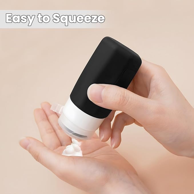 2 oz Travel Bottles, Small Travel Size Containers, TSA Approved Silicone Travel Toiletries Bottles, Shampoo and Conditioner Travel Kit for Women (Black-white)