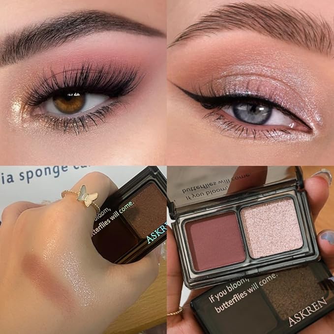 2 Color Shimmer & Matte Eyeshadow Palette Makeup, Rose matte & Champagne Pink Shimmer Shades eye shadow for Womam, Long-Lasting & Highly Pigmented, Vegan & Cruelty-Free