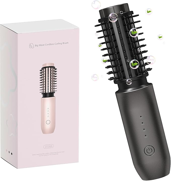 Cordless Hot Brush - Travel Portable Hair Straightener Brush, 4 Temperatures | Fast Heating, Anti-Scald, and Anti-Frizz, Cordless Straightener Tool for Travel, Date, Work - Classic Black