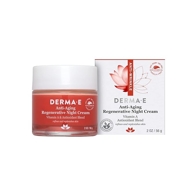 Derma E Anti-Aging Regenerative Night Cream – Firming Astaxanthin Moisturizer For Face – Lightweight Overnight Anti-Wrinkle Cream With Jojoba Oil And Vitamin E, 2 oz