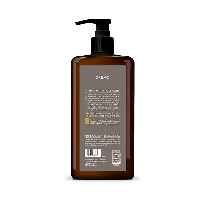 Cremo Rich-Lathering Vintage Suede Body Wash for Men, A Vintage Suede with Notes of White Moss and Rich Amber, 32 Fl Oz