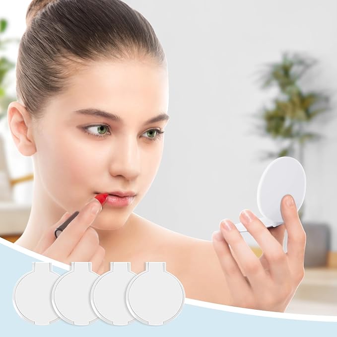 100 Pcs Compact Mirror Bulk Round Makeup Mirror for Purse Gifts Mini Round Folding Mirrors Vintage Travel Mirror Portable Makeup Pocket Mirror Small Purse Mirror with Tag and Organza Bag for Women