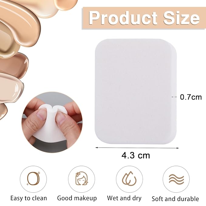 50Pcs White Square Makeup Sponge Facial Powders Puff Cosmetic Sponge Square Foam Pad Beauty Makeup Eye Face Foundation Powders Blender for All Skin Types, Wet and Dry Dual Use