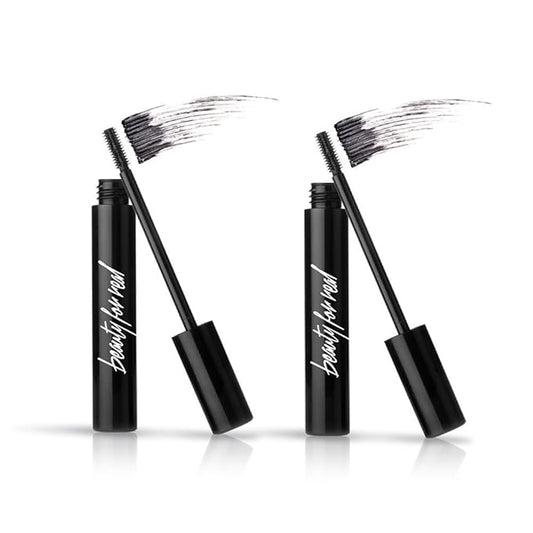 Beauty for Real Hi-Def Mascara, Just Black - Set of 2 - Defining & Volumizing Lash Definer - Humidity & Smudge Proof - Micro Brush Ensures Versatile Application - 1.5 oz