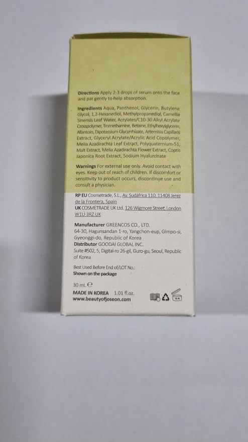 Beauty of Joseon Calming Serum Green Tea Panthenol Soothing, Moisturizing Sensitive, Acne-Prone, UV Irritated Skin, Daily Korean Skin Care for Men and Women, 30ml 1 fl.oz