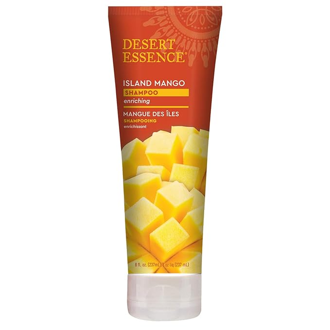Desert Essence Island Mango Shampoo, 8oz - Rich Repair with Mango Seed Butter, Organic Hemp Oil, Jojoba & Shea Butter - Vegan, Gluten-Free - Tropical Scent