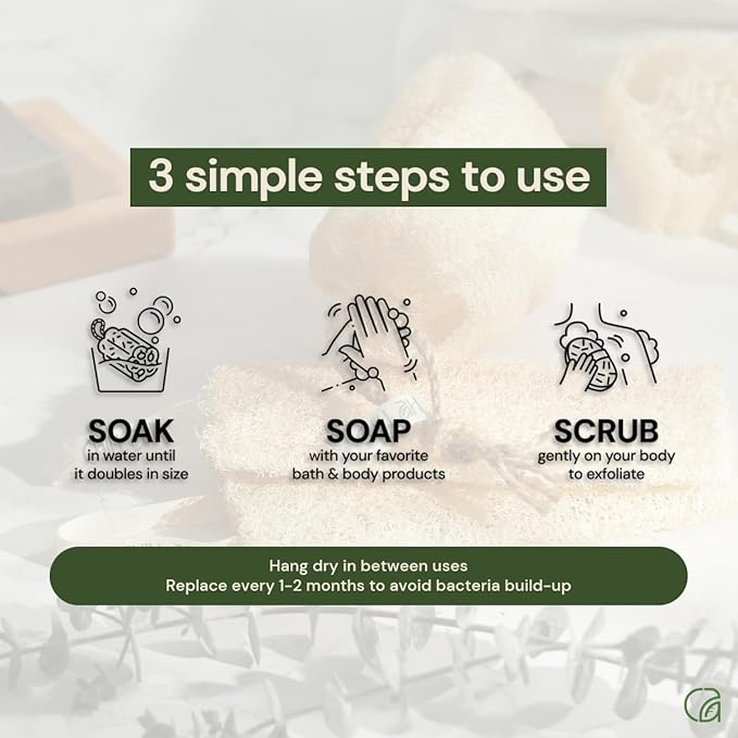 Chill Ah Green Glow Loofah Sponge Set – 100% Plant-Based, Dye-Free, Biodegradable, Scratch-Free, Handcrafted in Vietnam (2-Pack)