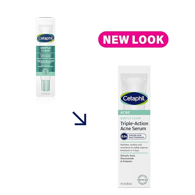 Cetaphil Gentle Clear Triple-Action Acne Treatment Serum with Salicylic Acid, Treats and Prevents Acne, Great for Post-Acne Marks, for All Skin Types, 1oz