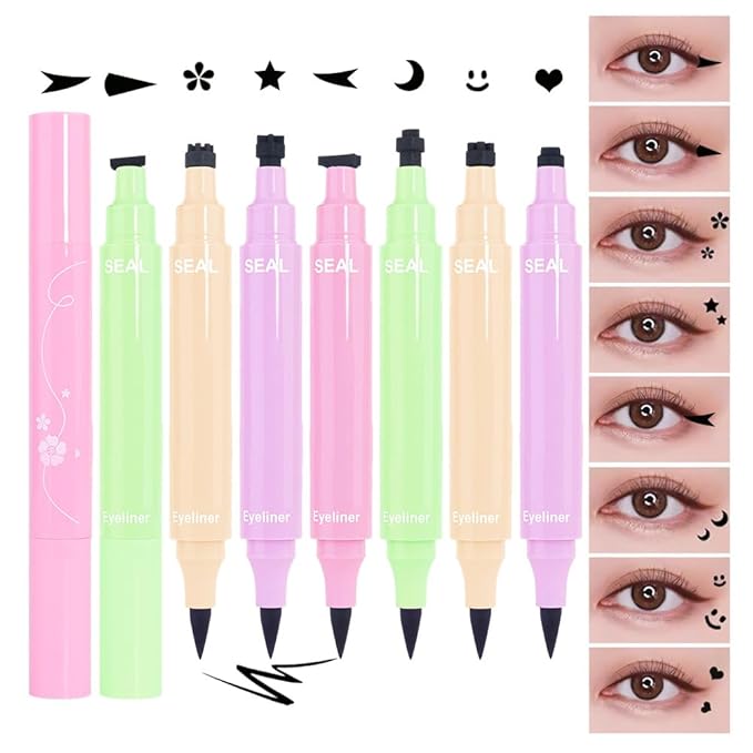 8 Pcs Double-Side Black Liquid Eyeliner Stamp Pens Set,Triangle Wing Eye Tail Cat Eye Stamp Makeup, Long Lasting Liquid Eye Liner,Waterproof & Smudgeproof Makeup (Black-1, 8Pack)