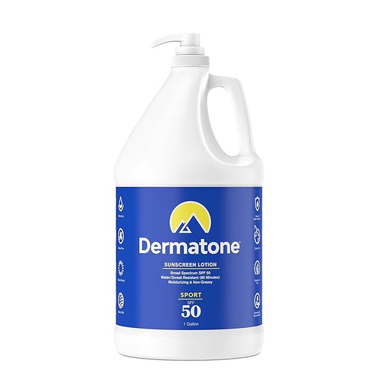 Dermatone Sport SPF 50 Sunscreen Lotion Gallon w/Pump | Oxybenzone & Octinoxate Free | Water Resistant 80 Min. | For Body & Face | Broad Spectrum UVA/UVB Protection | 1 Gallon Jug (128oz)