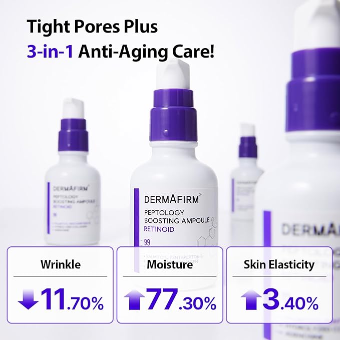 DERMAFIRM Peptology Retinoid Ampoule - GLASS SKIN with Peptides & Niacinamide - Anti Aging Face Serum for Pore Minimizer, Skin Texture Improvement & Wrinkle Reducer - Korean Skincare 30ml