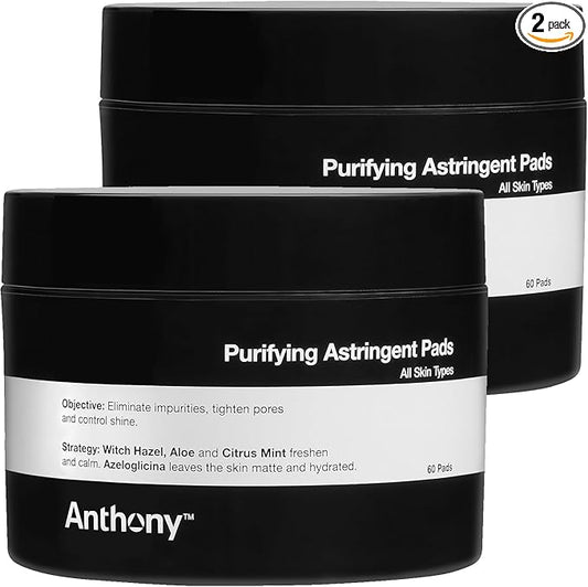 Anthony Witch Hazel Pads Pore Cleaner: 60 Count 2-Pack, Purifying Astringent Cleansing Toner Pads – Aloe Vera, and Citrus Mint, Eliminate Impurities, Minimize Pores and Control Shine