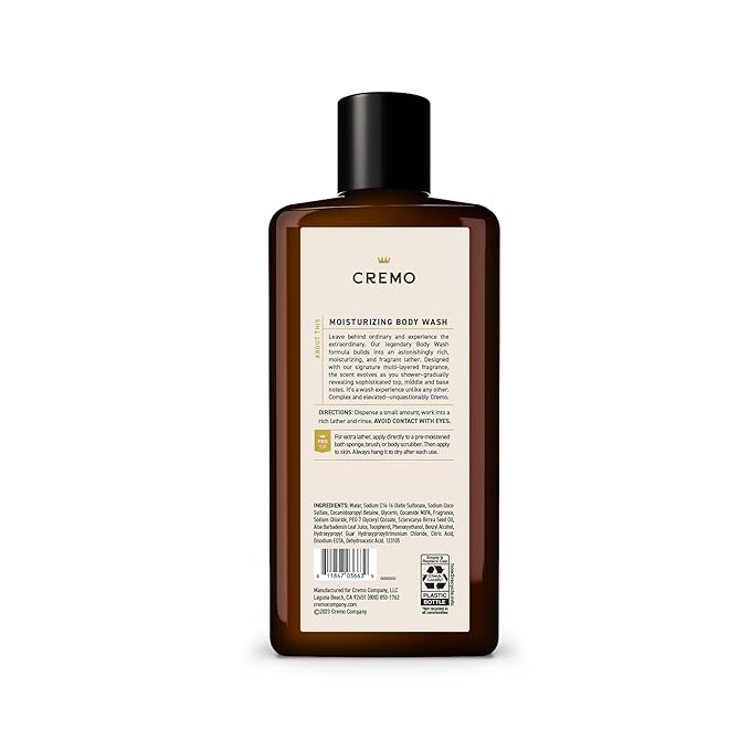 Cremo Body Wash Men, Notes of Italian Bergamot, Neroli Blossom, and Fresh Vetiver, Rich-Lathering Italian Bergamot, 16 Fl Oz
