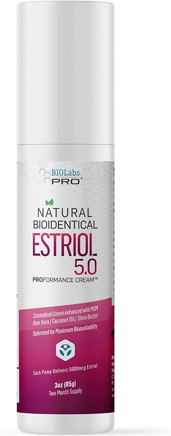 BIOLABS PRO Estri Cream - Bioidentical E3 Cream - Menopausal Support for Women - 5mg E3 Per Dose - Two Month Supply - 3oz