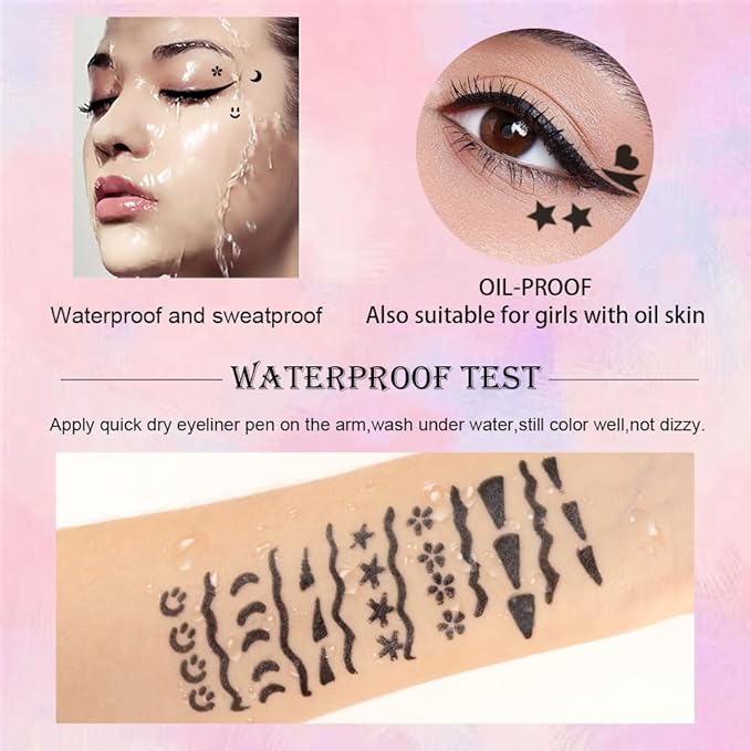 8 Pcs Double-Side Black Liquid Eyeliner Stamp Pens Set,Triangle Wing Eye Tail Cat Eye Stamp Makeup, Long Lasting Liquid Eye Liner,Waterproof & Smudgeproof Makeup (Black-1, 8Pack)