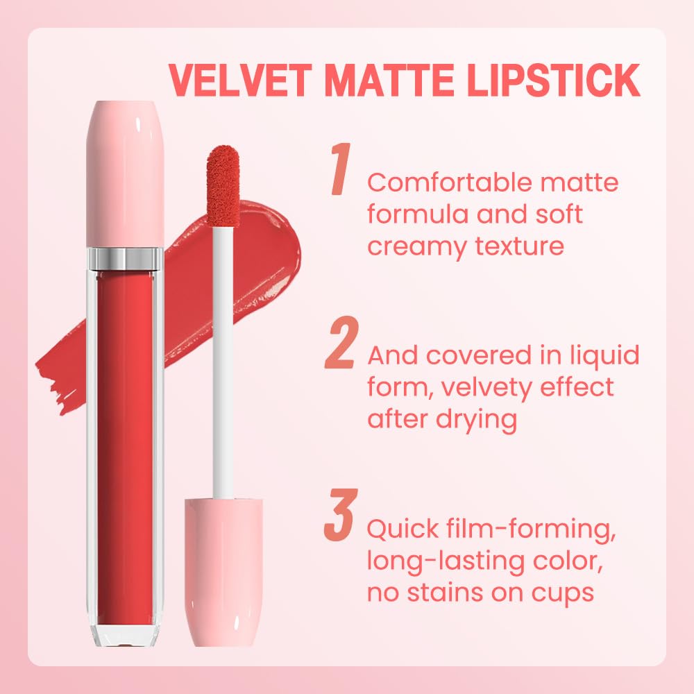 BINGBRUSH Super Matte Longwear No-Budge Stay On Smudge Proof Liquid Lipstick Long Lasting Makeup for Women,Highly Pigmented Color and Instant Shine, Cheeky