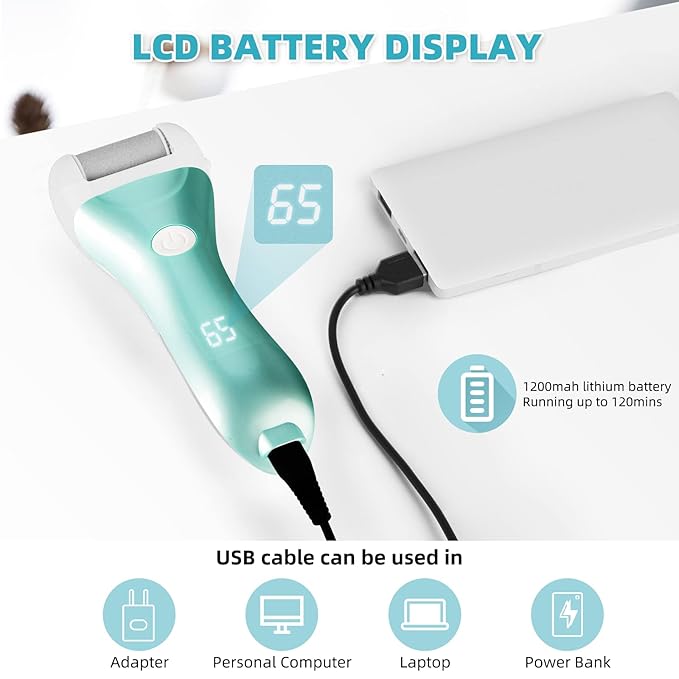 Callus Remover for Feet, Nicebirdie Electric Foot File Callus Removers Rechargeable Waterproof Pedicure Tools Foot Scrubber Shaver Feet Care Tool for Cracked Heels Dead Skin （Green）