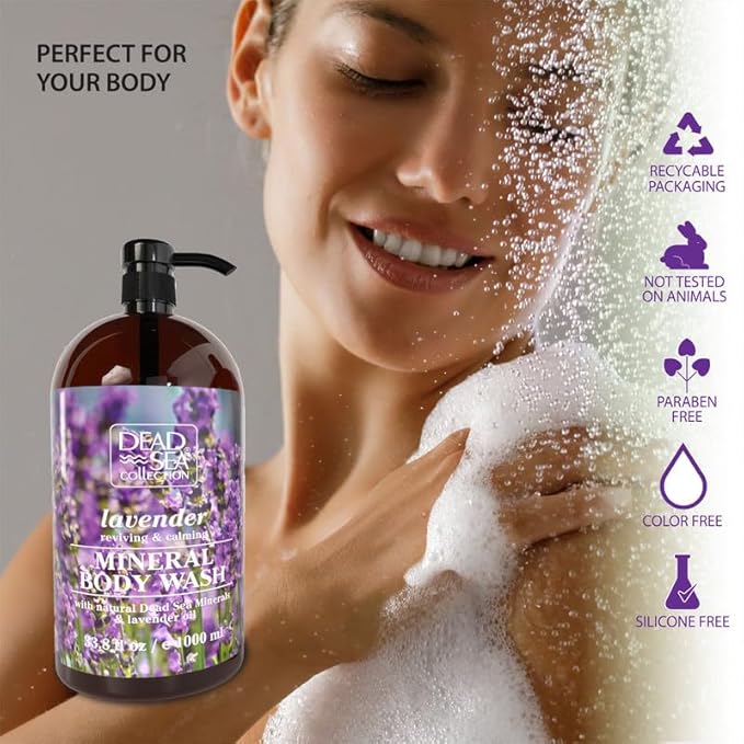 Dead Sea Collection Lavender Body Wash for Women and Men - with Pure Dead Sea Minerals and Lavender Oil - Gentle Cleanses and Moisturizes Skin - Pack of 2 (67.6 fl. oz)