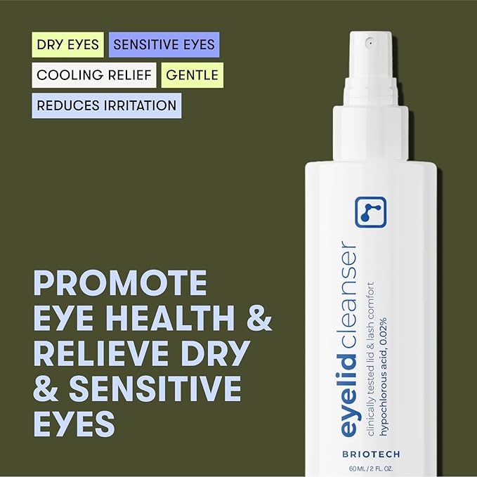 BRIOTECH Eyelid Cleanser, Hypochlorous Acid Spray, Lid & Eyelash Cleanser, Soothe Sensitivities, Calm Redness & Bumps, Support Against Irritation, Vegan, Travel Size 2 Fl oz (1 Pack)