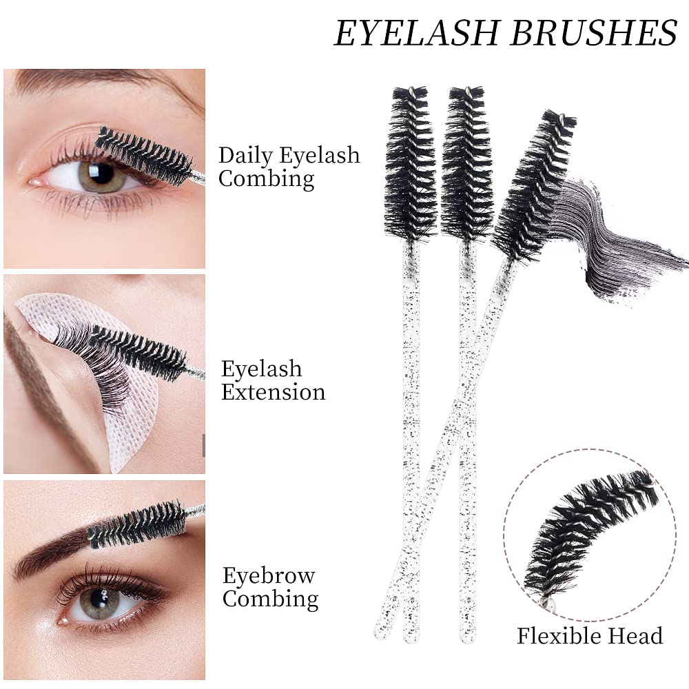 300PCS Disposable Mascara Wands Spoolie Brush Crystal Eyebrow Brushes Eyelash Extension Applicator Makeup Kits.myaokue-up (Black-Black300pcs)